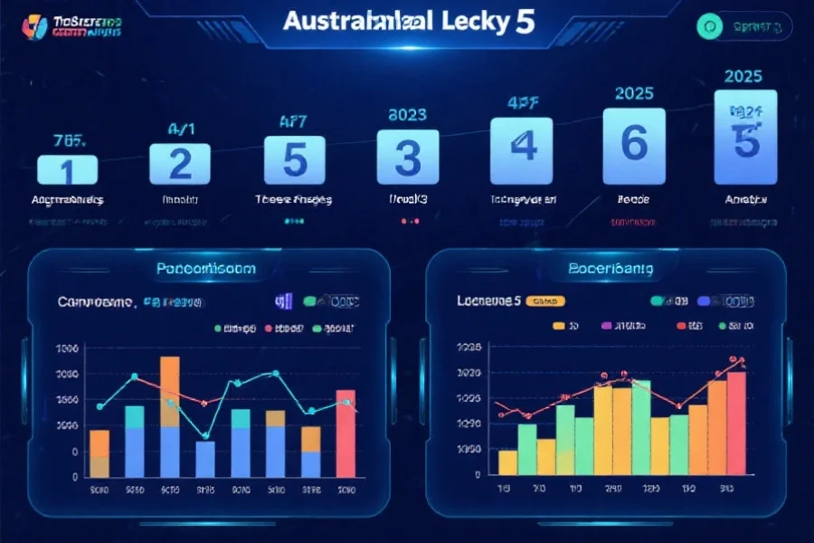 展示一组数字走势图与概率分布图并列显示,突出2025年澳洲幸运5趋势分析的科技感