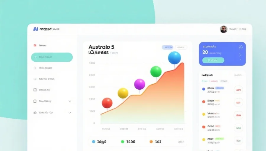 现代风格的数据可视化界面，展示澳洲幸运5开奖趋势折线图和彩球元素，色彩清新